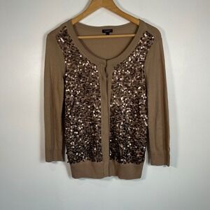 Talbots Women Brown Sequins Cardigan Sweater Button Front Size S‎